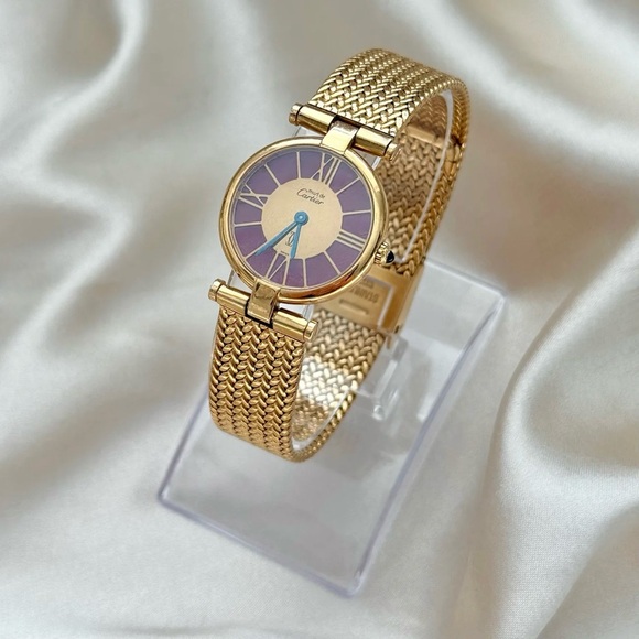 AUTHENTIC RARE VINTAGE CARTIER GOLD WATCH RED DIAL - WITH BOX - Picture 5 of 7